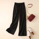 thumbnail image 5 of Pantalones anchos de algodón y lino para mujer: cintura alta elástica, corte holgado y ajustado, pantalones rectos informales para primavera/otoño, 5 of 6