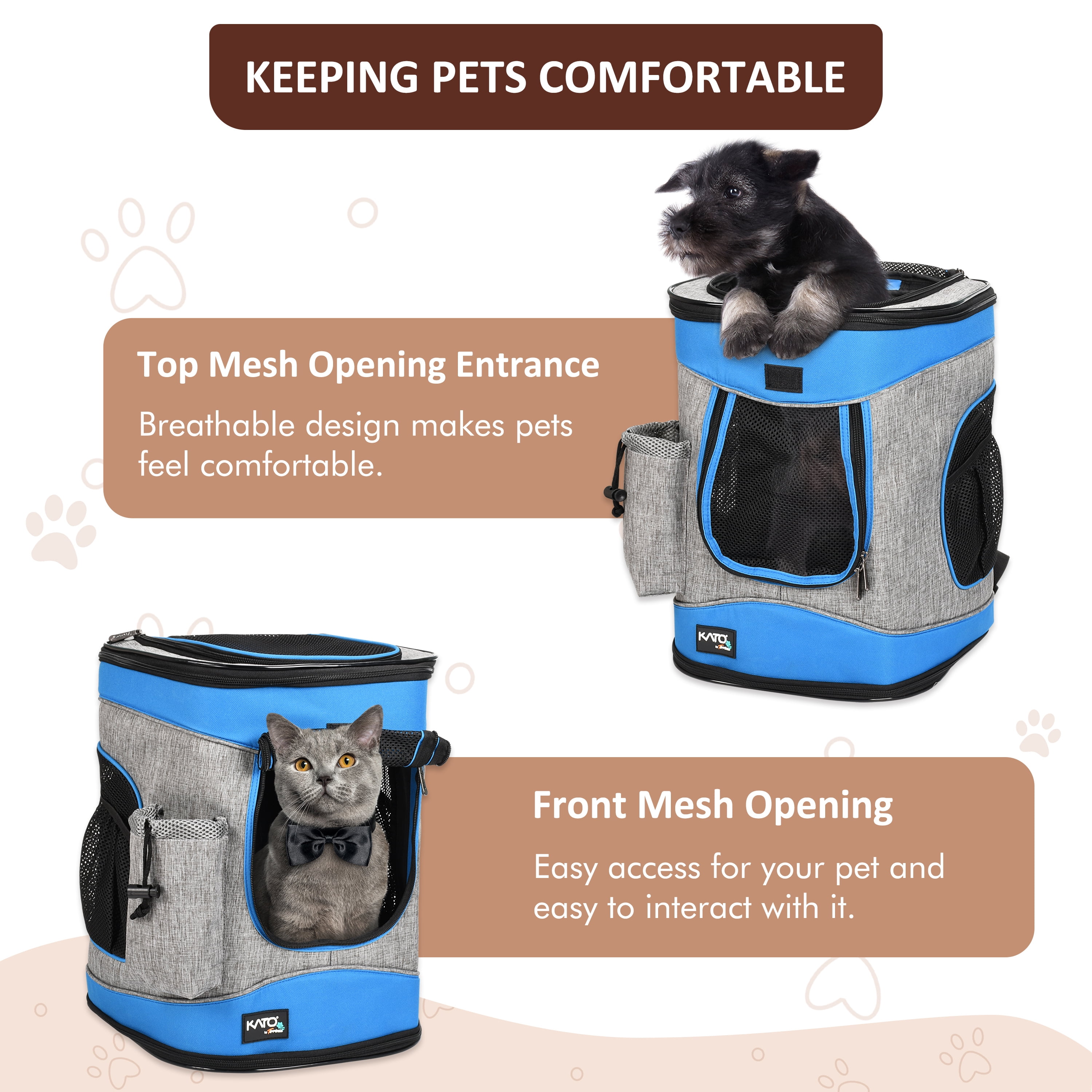 Kato Large Travel Pet Carrier Backpack with Removable Sherpa Bed, Blue, 18 lb Limit