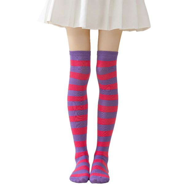 Calcetines altos a rayas para mujer, coloridos, por encima de la rodilla, retro, elásticos, para niñas, cosplay, disfraz de Lolita