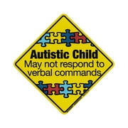 Magnetic Bumper Sticker - Autistic Child Warning (Autism Awareness) - Diamond Shaped Magnet - 5.5" x 5.5"