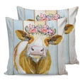 thumbnail image 7 of Outdoor Throw Pillow Cover Watercolor Farm Cow Flower Wreath Waterproof Cushion Covers 2 Pack Colorful Wooden Plank Pillow Cases Home Decoration for Patio Garden Couch Sofa, 7 of 7