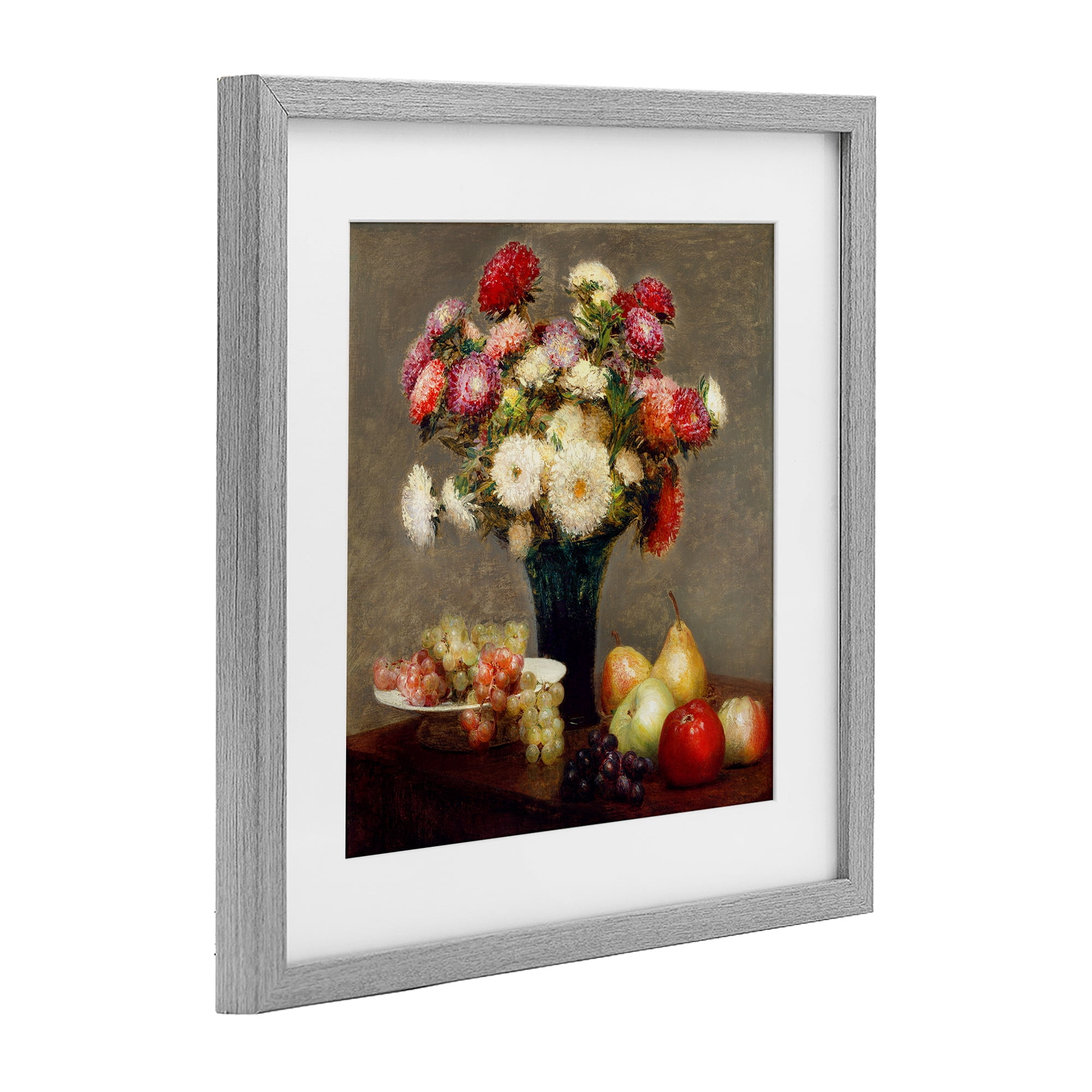 Stupell Industries Fruit & Asters Still Life Gray Framed Print Under Glass, design by CAD Designs