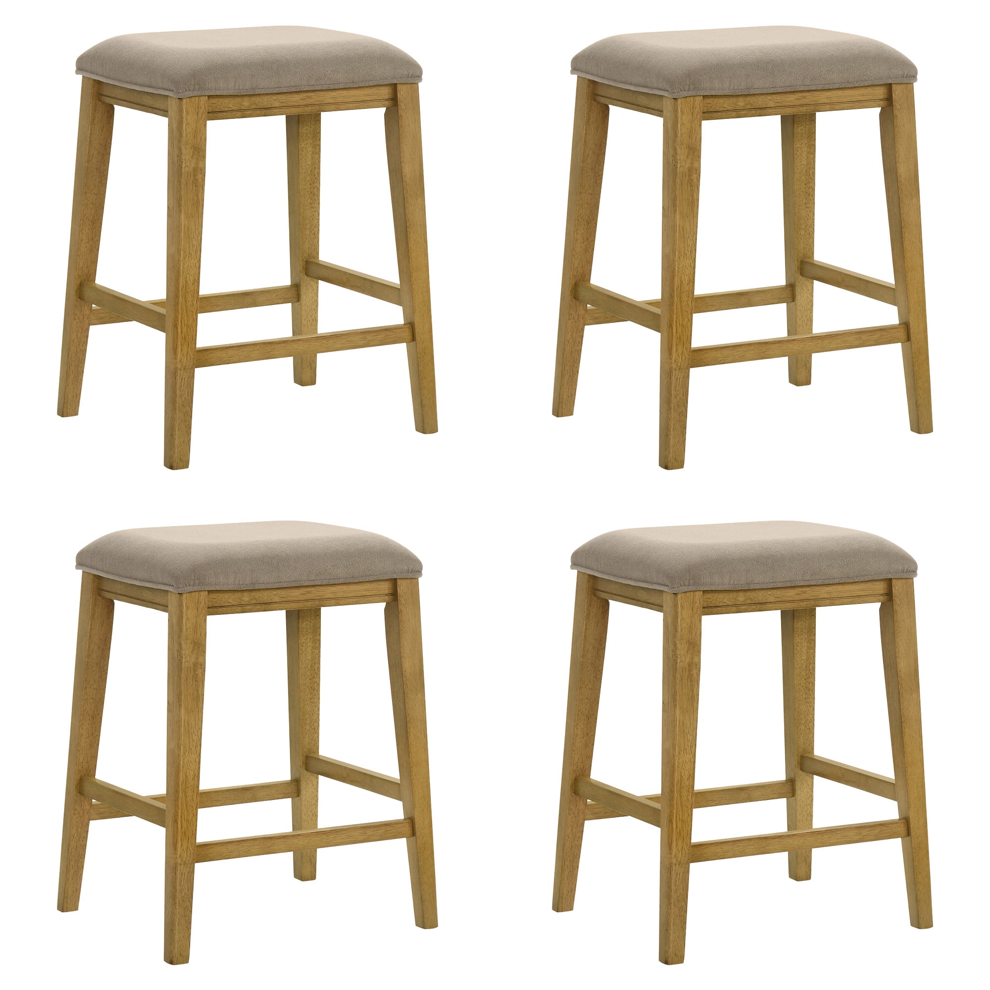 Jane Contemporary Transitional Wood Counter Height Kitchen Bar Stool in Amber Glow Finish with Taupe Fabric Upholstered Seat - Set of 4