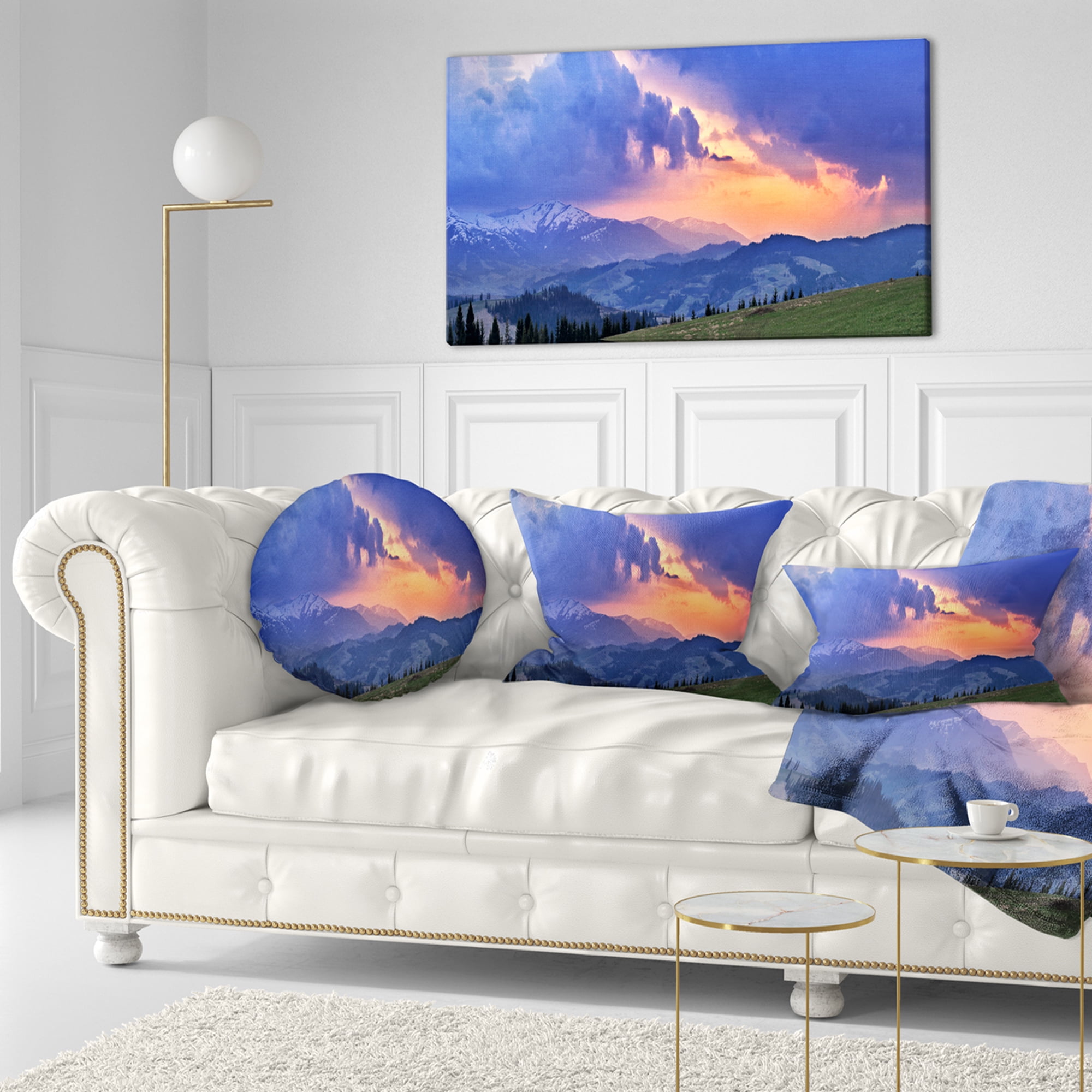 Designart Sunny Spring Evening Panorama - Landscape Wall Throw Pillow - 12x20