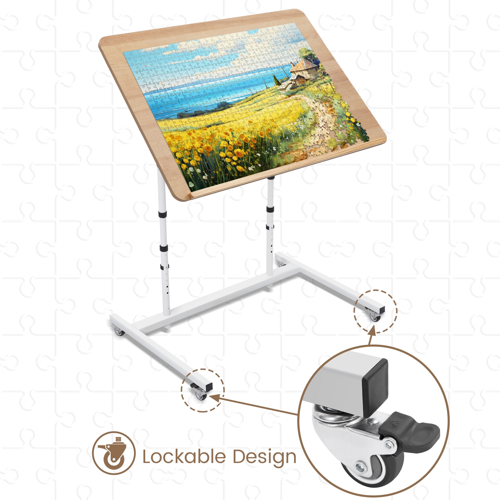 Melocadol Professional Jigsaw Puzzle Table, Rolling, Adjustable Height & Tilt, Extra Large Surface for 1500 Pieces, White