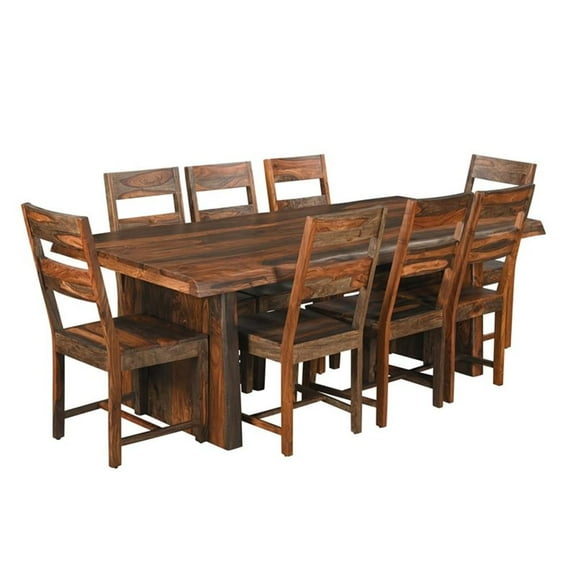 Taran Designs Darcy 9-piece Solid Wood Dining Set in Dark Brown