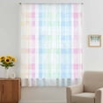 thumbnail image 3 of Blue Pink Plaid Sheer Curtains 45 Inches Long, Pastel Green White Buffalo Patchwork Light Filering Curtains, Breathable Simi Curtain Privacy Drapes for Kitchen Bathroom Small Window Treatment, 3 of 9