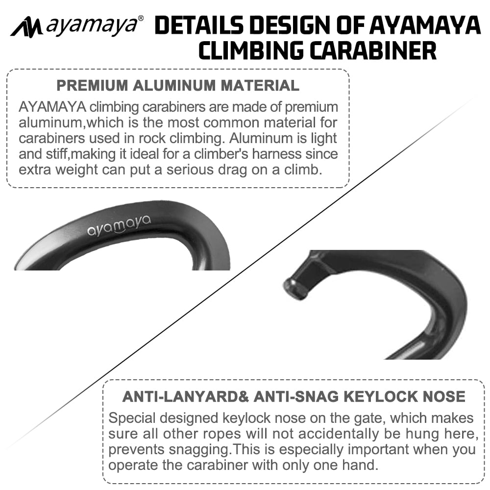 3PACK AYAMAYA Climbing Carabiner, Aluminum D Ring Locking Clip Hook, Screw Locking Screwgate Carabiners,Screw Lock Hook for Traveling Camping (Gray)
