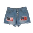thumbnail image 6 of Ripped Denim Jean Shorts, American Flag Print Patchwork 4th Of July Outfits Womens, Summer Shorts Mid Rise (Small, Blue), 6 of 7