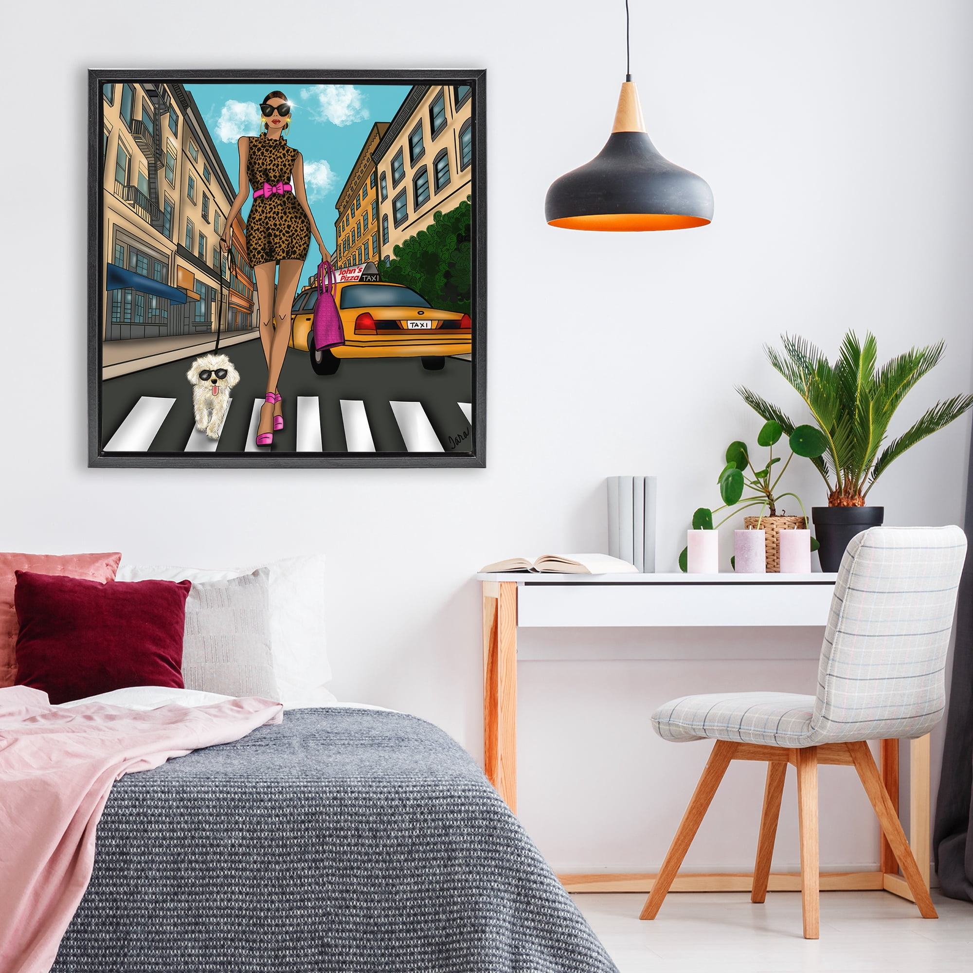 Stupell Industries Fashion Girl in Big City Black Framed Floater Canvas Wall Art, design by Tara Boone