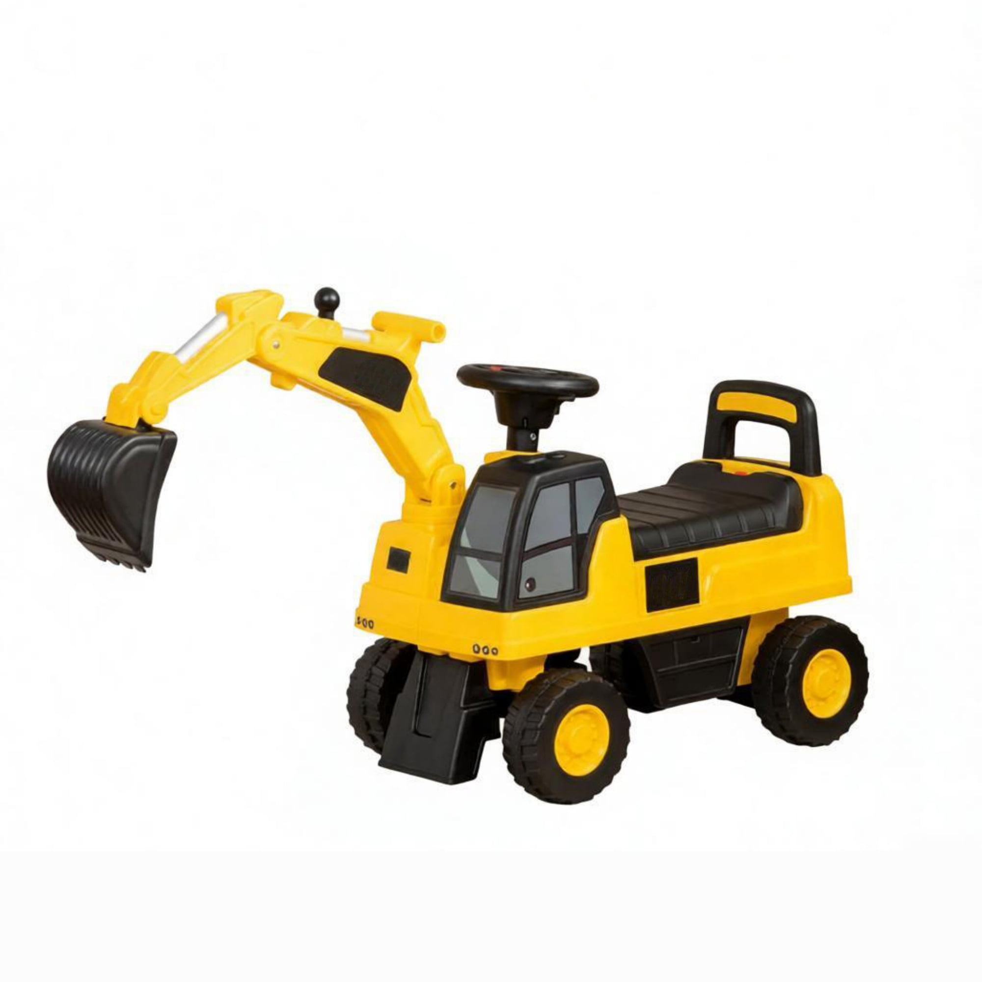 Toddler Excavator Toy, Anti-Tip Design, Manual Shovel, Horn, Hidden Storage, Yellow
