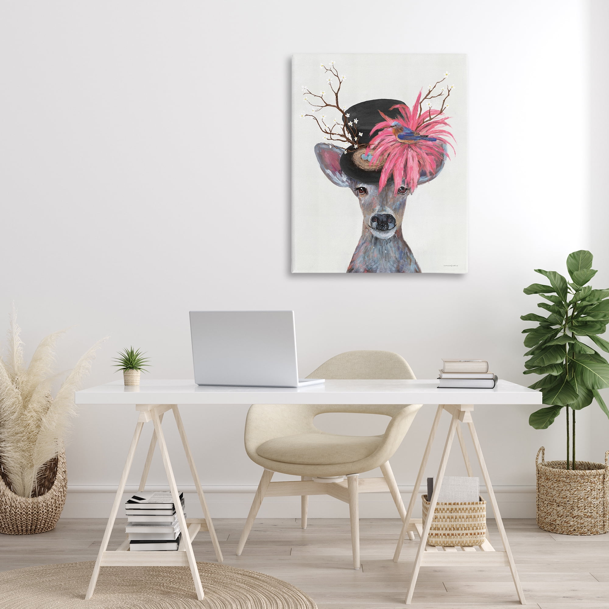 Stupell Industries Deer with Vintage Hat Animals & Insects Painting Gallery Wrapped Canvas Art Print Wall Art, 30 x 40