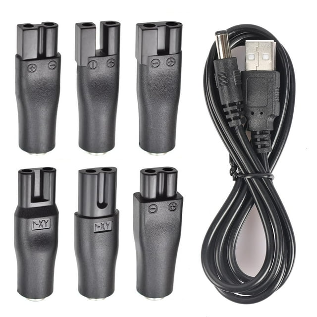 Remplacement Universel 7 Pcs Câble de Chargeur USB 5V, Compatible avec Tondeuses à Cheveux Électriques, Tondeuses à Barbe, Rasoirs, Instruments de Beauté, Lampes de Bureau, Purificateurs. (Noir)
