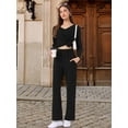 thumbnail image 2 of DARING DIVA Women's Ribbed Knit V Neck Long Sleeve Wide Leg Pants Lounge Set L Black, 2 of 8