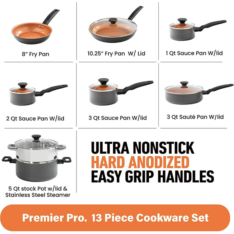 Gotham Steel Pro 17 Piece Pots and Pans Set Nonstick Cookware Set, Complete  Hard Anodized Ultra Durable Ceramic Cookware Set for Kitchen