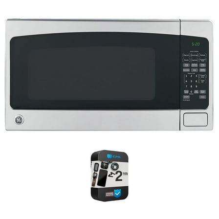 GE GCST20S1WSS 2.0 Cu. Ft. Capacity Countertop Microwave Oven Bundle with 2 YR CPS Enhanced Protection Pack