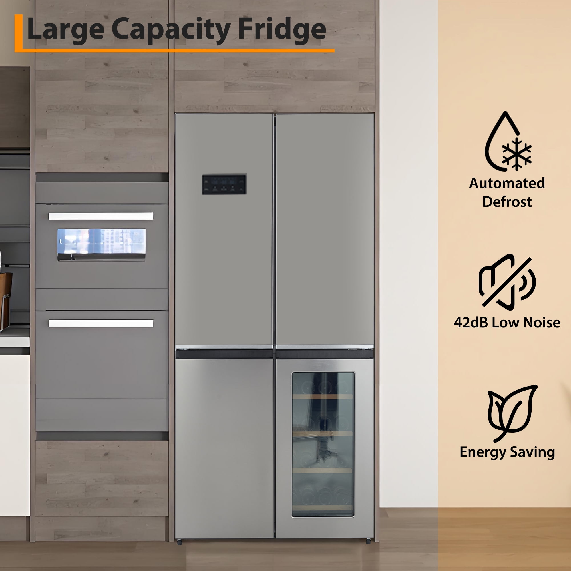 Festisoul 21 Cu.Ft Capacity Counter Depth French Door Fridge with Wine Cabinet, 4-Door Large French Refrigerator Frost-Free Cooling Stainless Steel Refrigerators for Home