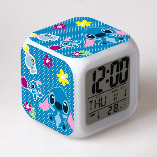 HANNTAOO Reloj despertador LED con patrón de puntadas, creativo reloj de mesa de escritorio, reloj digital electrónico colorido brillante para adultos, niñas, niños, juguete para niños, regalo de