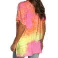 thumbnail image 4 of Liher Women Tie Dye V-Neck T-Shirts Casual Loose Summer Tops Roll Short Sleeve Tunic Blouse Tee Shirts Yellow Tie-dyed S, 4 of 4