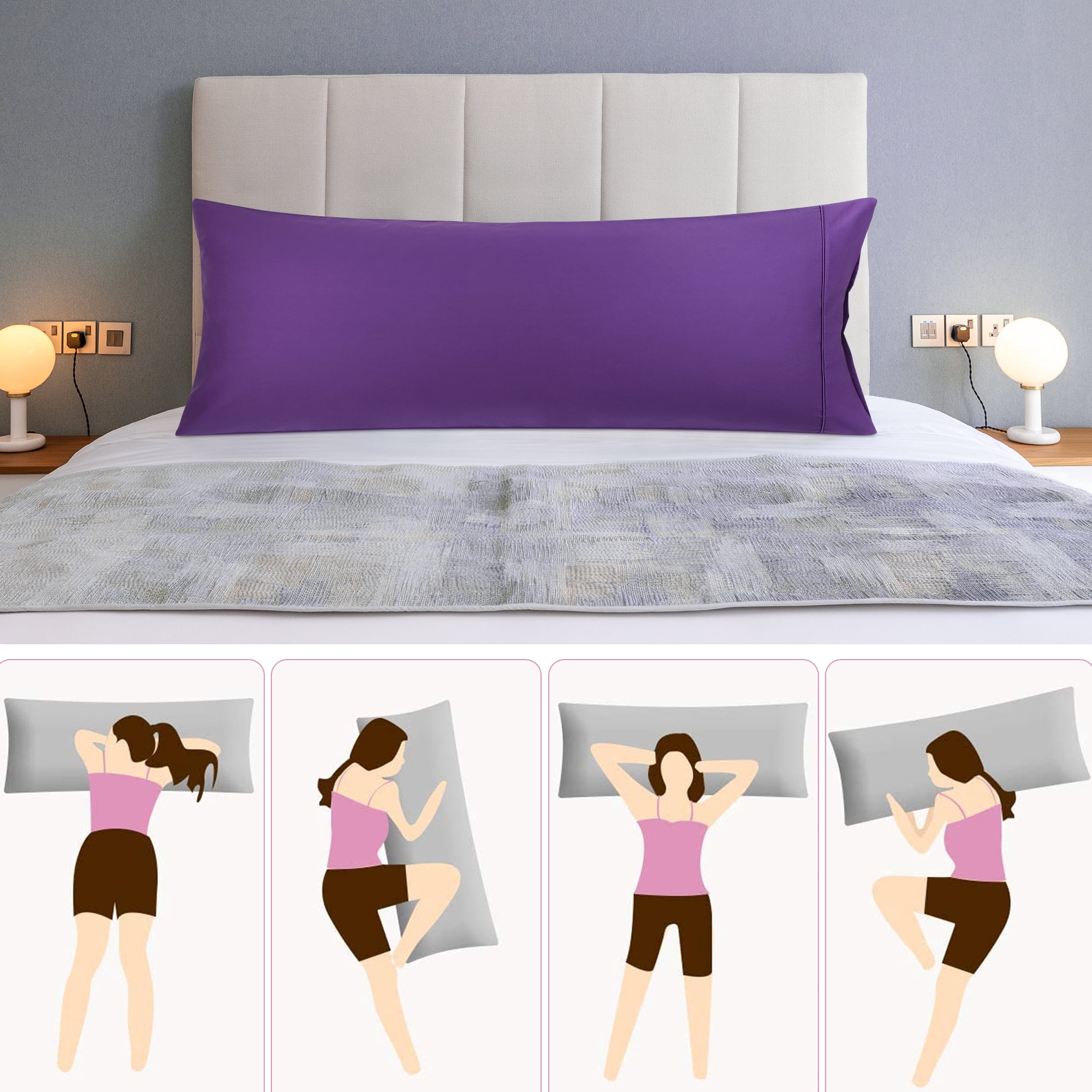 Unique Bargains 20"x 55" 1PC Zipper Closure Body Pillow Cover Grape