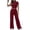 Wine, variant on Aofany Summer 2 Piece Outfit Set for Women Ruched Short Sleeve Tops and Wide Leg Pants with Pockets Casual Tracksuit Sets Ladies Loungewear