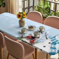 thumbnail image 3 of Blue Snowman Christmas Table Cloths for 8 Foot Rectangle Tables, Xmas Snowflake Birds Berry Winter Patio Waterproof Elastic Fitted Tablecloths, Washable Rectangular Table Cover for Camping, 3 of 8