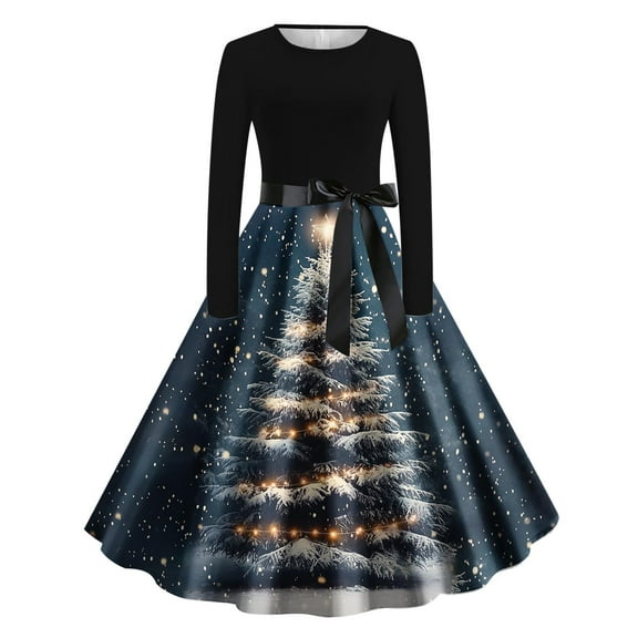 Cavosen Christmas Wedding Guest Dresses for Women Petite Crew Neck Long Sleeve Midi Evening Gowns Ball Dress Elegant Wedding Guest Cocktail Party Dress