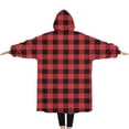 thumbnail image 2 of Oversized Wearable Blanket Hoodie,Red and White Checkered Pattern Sherpa Blanket Hoodie with Super Pockets,Super Warm Fuzzy Pullover for Women & Men, 2 of 6