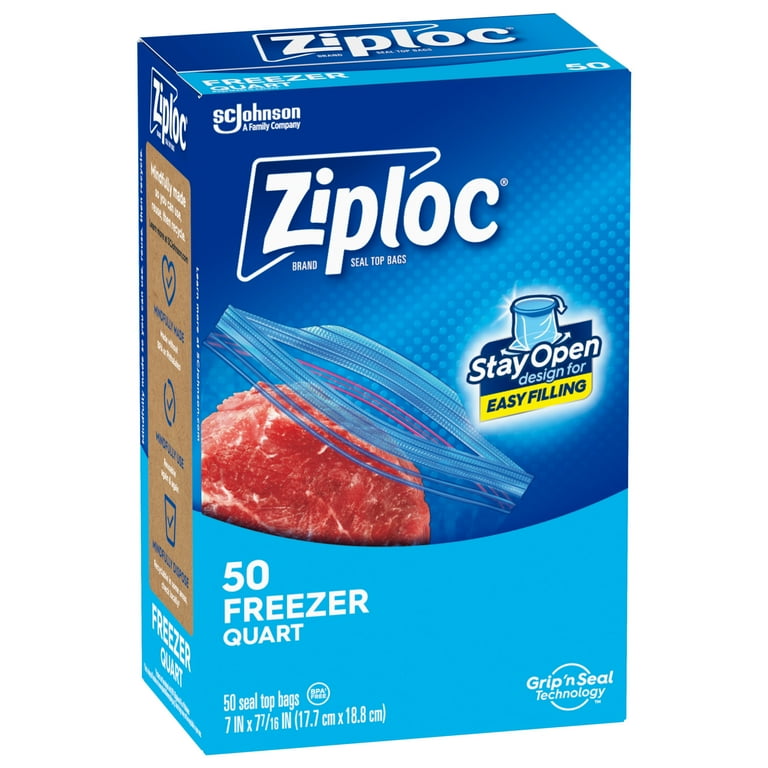 冷凍PL50 ML50 Ziploc® Double Sealable Storage Freezer Bags, Quart Size, Grip 'n