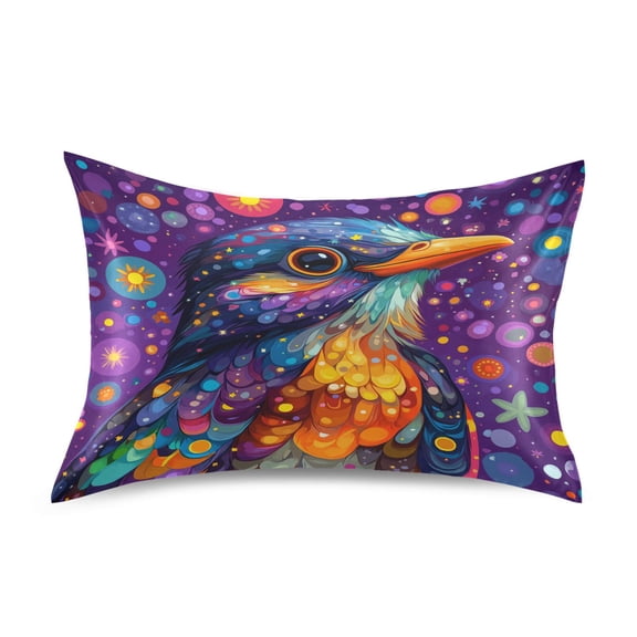 Dailycode Satin Pillow Case Standard Silk Pillow Cover for Hair and Skin Envelope Closure Cute Bird and Star 20"x26"