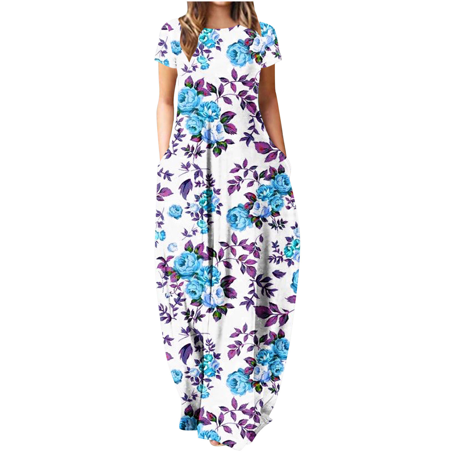 Dresses for Women 2023 Short Sleeve Printing Floral Pattern Dress Round