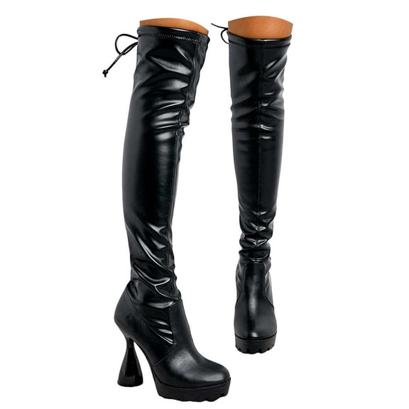 Mostsola Sexy Thigh High Boots Women Platform Heels Pull on Lace up Knee High Boots