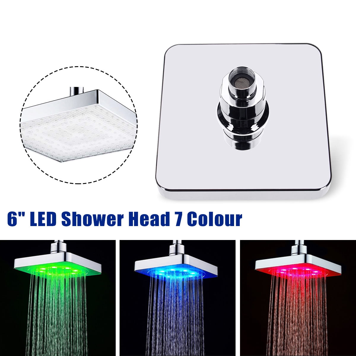 LED Shower Head Flash Light Changing Bathroom Adjustable High Pressure 7 Colors 