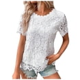 thumbnail image 1 of T-shirt Décontracté Tendance pour Femme en Dentelle Crochetée, Manches Courtes, Col Rond, Mode d'Été, 1 of 4