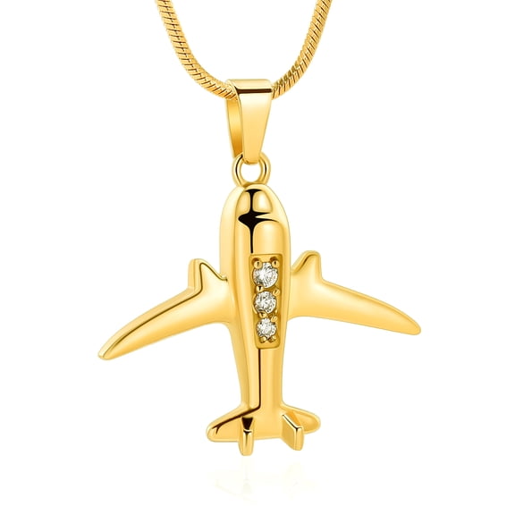 Stainless Steel Airplane with Crystal Cremation Urn Pendant Necklace Necklace for Cremation Ashes Urn Lockets for Ashes of Loved One Memorial Jewelry for Men Women