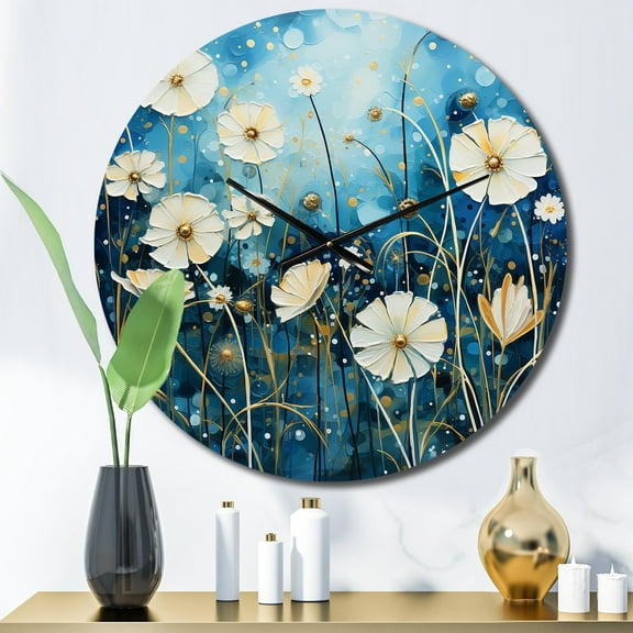 Designart "Blue Dandelion landscape Pointillism Dot I" Landscapes Oversized Wall Clock