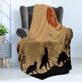thumbnail image 4 of Dinosaur Soft Flannel Fleece Blanket, Silhouettes of Prehistoric Animals Wilderness Landscape Abstract Sun, Cozy Plush for Indoor and Outdoor Use, 60" x 80", Pale Brown Orange Black, by Ambesonne, 4 of 5