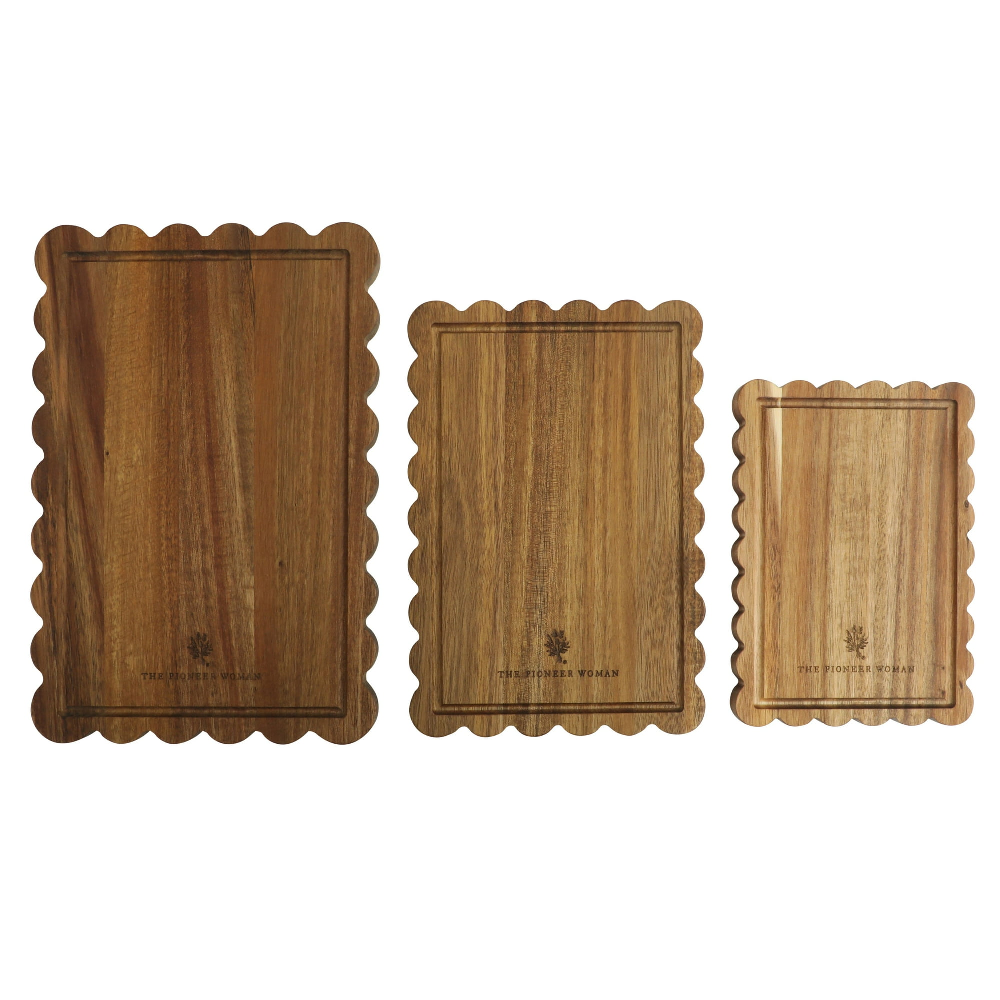 3-Piece Acacia Wood Scalloped Cutting Boards