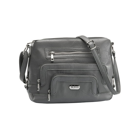 B.AmiciTM Margot Westhampton Organizer Hobo, Leather Exterior, Built-In Wallet Pocket, Over The Shoulder/Crossbody Bag, Women’s, Gray Design – Measures 12" Wide x 9" High x 3" Deep