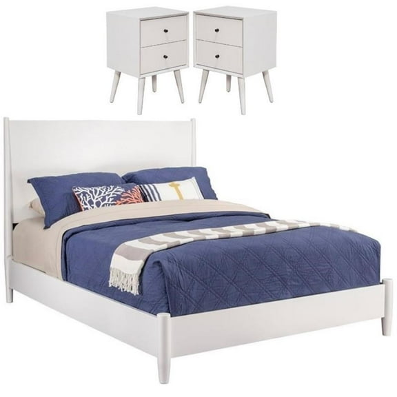 Home Square 3 Piece Set with 2-Drawer Nightstand and Queen Panel Bed in White