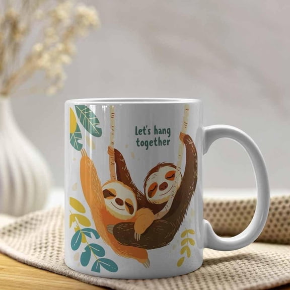 1pc Sloth Themed 11oz Ceramic Coffee Mug Hang Together Design Reusable Ideal Mother S Day Father S Day Easter Halloween Thanksgiving Christmas Gifts H