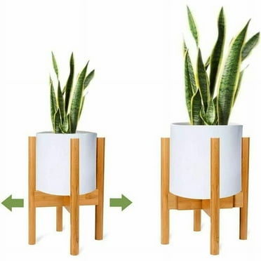 Set of 2 Adjustable Plant Stands 12cm Modern Bamboo Wood Flower Holder for Indoor and Outdoor Planters - Natural