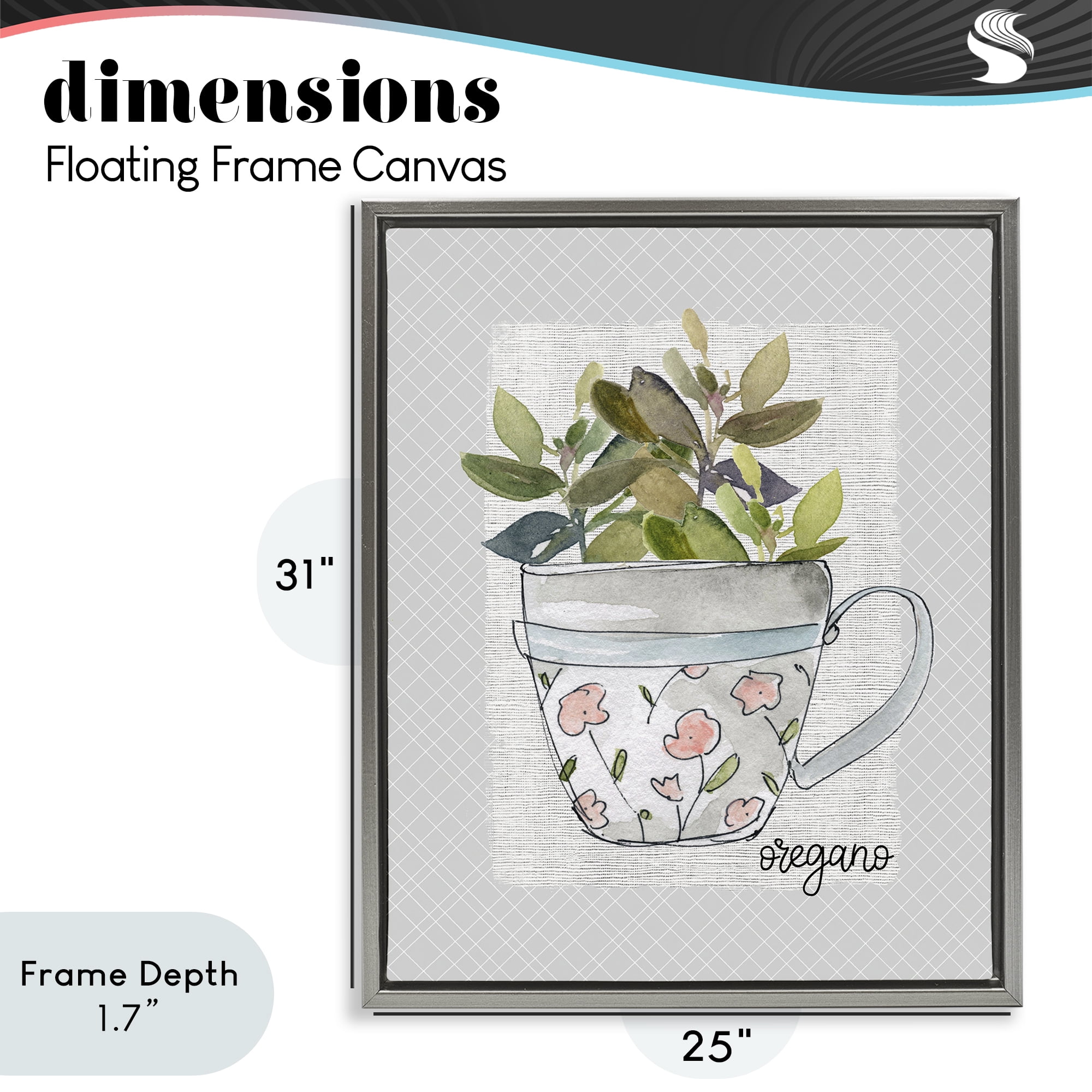 Stupell Industries Oregano Herb Mug Gray Framed Floater Canvas Wall Art, design by Livi Finn