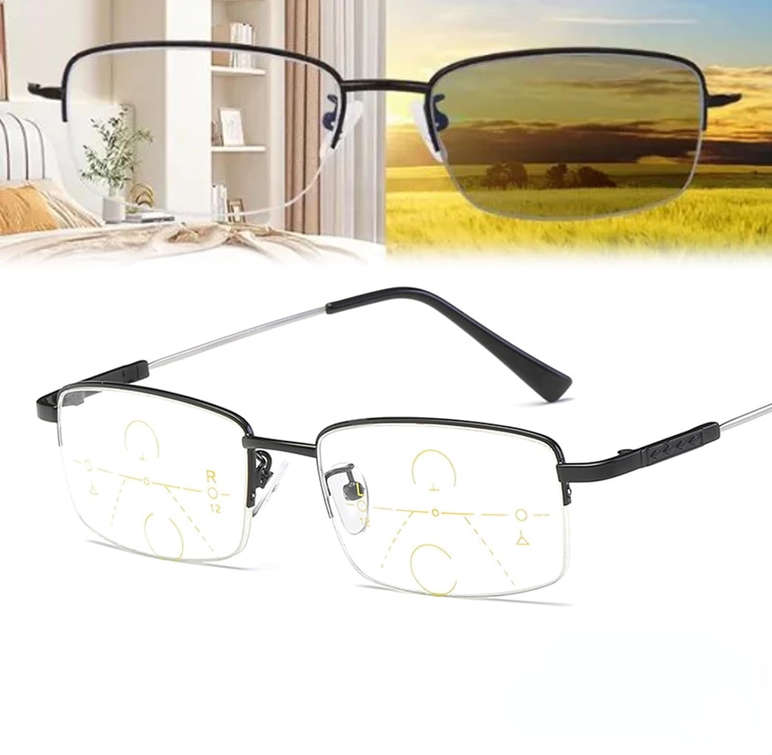 Grishay Intellireaders, Titanium Progressive Far and near Dual-Use Reading Glasses, Intelligent Reading Glasses
