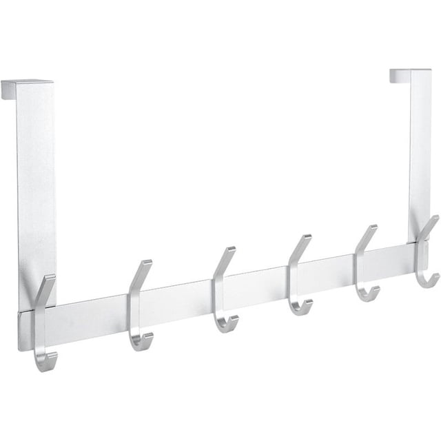 Ganchos para colocar sobre la puerta, 6 percheros dobles resistentes, perchero totalmente de metal para chaqueta, sombrero, toalla en el baño, dormitorio (plateado, 1 unidad)