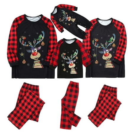 

IZhansean Christmas Family Matching Pajamas Set Adult Kids Baby Deer Printed Tops+Plaid Pants Sleepwear Nightwear Set