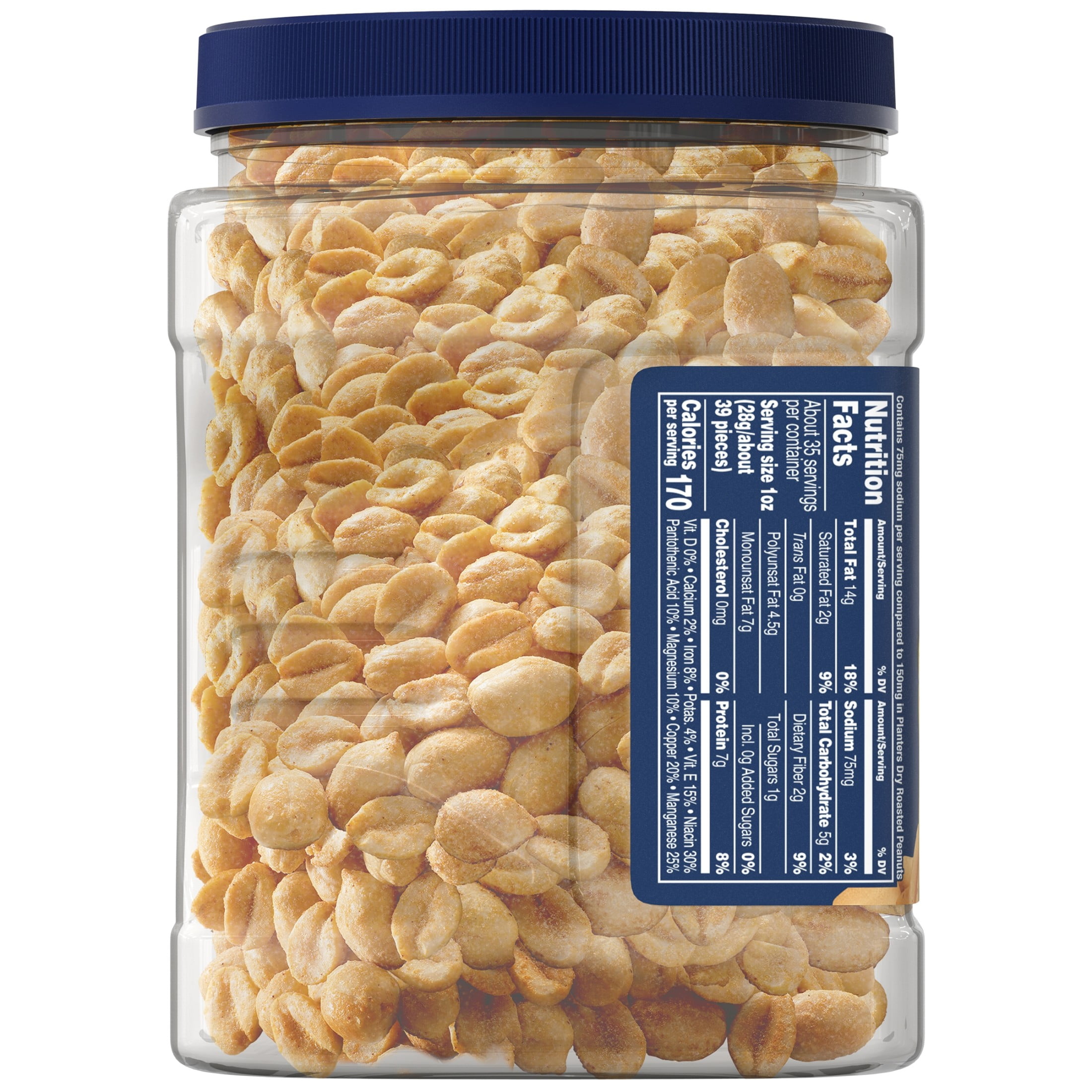 (6 pack) PLANTERS Lightly Salted Dry Roasted Peanuts, Party Snacks, Plant Based Protein, 2.16 lb Canister