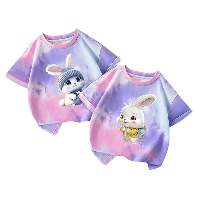 T-shirts Filles Col Rond Imprimé Manches Courtes pour Filles Tenues d'Été pour Tout-Petits Filles T-Shirts Filles 4-6 Ans Mode Filles
