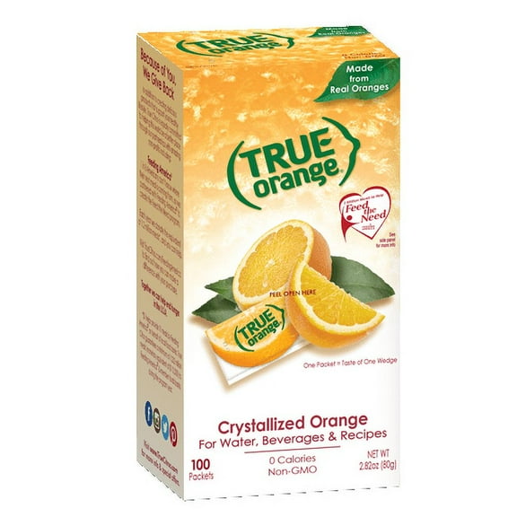 (100 Packets) True Orange Sugar Free, On-The-Go, Caffeine Free Powdered Drink Mix