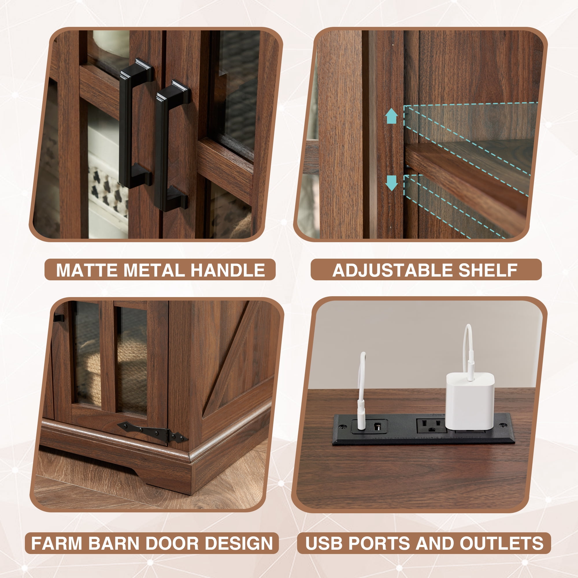 RUSTOWN Farmhouse Nightstand with Adjustable Shelf, Walnut